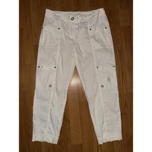 EILEEN FISHER Pants 8 Cargo Organic Linen Viscose Stretch Ankle Utility White